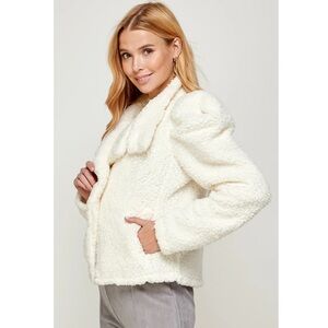 Ivory Puff Sleeve Teddy Bear Short Coat